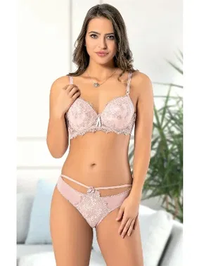 Lemariz Dantelli Push-Up Pencereli Sütyen Külot Takım Pudra Lemariz 6610