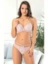 Dantelli Push-Up Pencereli Sütyen Külot Takım Pudra Lemariz 6610