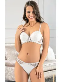 Lemariz Push-Up Dantelli Kadın Sütyen Külot Takım Beyaz Lemariz 6620