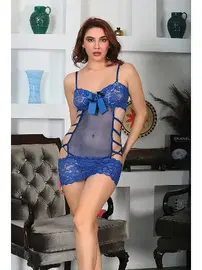 Sistina Saks Mavi Dantel Gecelik Sistina 693