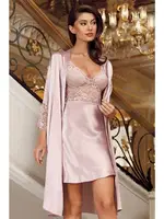 Saten Kısa Gecelik Sabahlık 2Li Takım Perin 4003 farklı açı