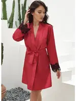 Saten Sırt Detaylı Dantelli Sabahlık ve String Takım Anıl 5738 Kırmızı farklı açı