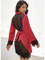 Saten Sırt Detaylı Dantelli Sabahlık ve String Takım Anıl 5738 Kırmızı görsel 4