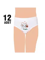 Kız Çocuk İşlemeli Slip Külot 12Li Seher Yıldızı 0051 Beyaz