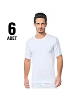 Kısa Kolu Bantlı Sıfır Yaka Erkek Atlet 6'lı Seher Yıldızı 0004 Beyaz