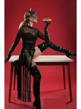 missisX Püsküllü Etek ve Maske Deri Harness MissisX 2158