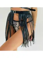 Püsküllü Deri Kadın Harness Set MissisX 2139 Siyah görsel 5