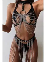 Zincir Bustiyer ve Etekli Harness MissisX 2050 Siyah detay görünüm