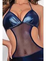 Sırt Dekolteli Deri Lacivert Fantezi Mini Elbise Phevos 011-008020 Lacivert görsel 6