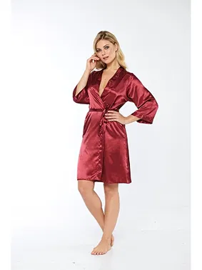 Sistina İpek Saten Sabahlık Bordo Sistina 14004