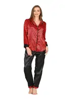 Puantiyeli Kırmızı Saten Pijama Takım Sistina 1621 Siyah-Kırmızı