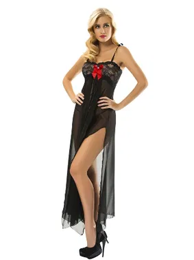 Sistina Uzun Yırtmaç Dekolteli Erotik Gecelik Sistina S-200