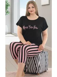 Lady Siyah Büyük Beden Kapri Pijama Takım Lady 10587