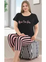 Siyah Büyük Beden Kapri Pijama Takım Lady 10587 Siyah