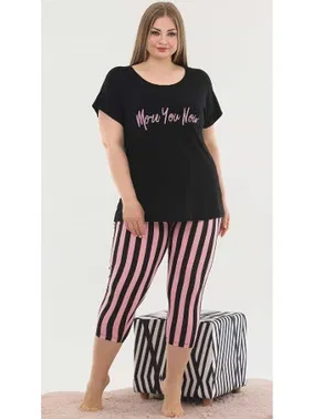 Lady Siyah Büyük Beden Kapri Pijama Takım Lady 10587 - Alternatif Görünüm