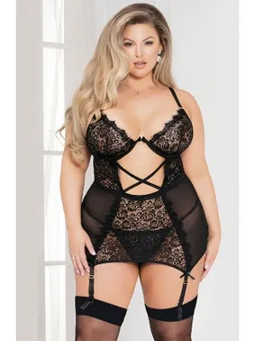 For Dreams Siyah Dantel Detaylı Fantezi Büyük Beden Jartiyer Takım For Dreams 8312