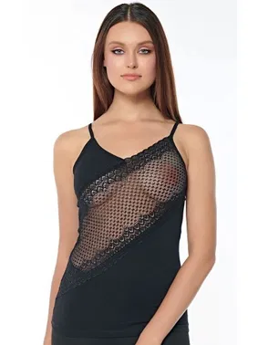 Kolcu Siyah Dantel İşlemeli Askılı Kadın Atlet KB2561