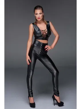 For Dreams Siyah Dekolteli Fantezi Deri Tulum For Dreams 8281