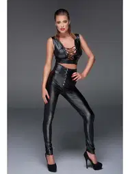 For Dreams Siyah Dekolteli Fantezi Deri Tulum For Dreams 8281