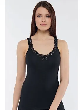 Kolcu Siyah Geniş Dantel Askılı Güpürlü Kadın Atlet Kolcu KB2591