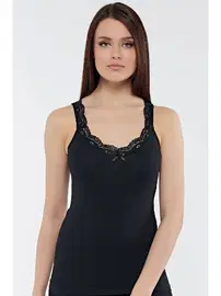 Kolcu Siyah Geniş Dantel Askılı Güpürlü Kadın Atlet Kolcu KB2591