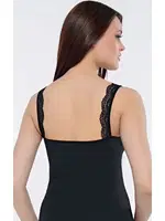 Siyah Geniş Dantel Askılı Güpürlü Kadın Atlet Kolcu KB2591 Siyah detay görünüm