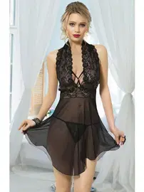 Lily Bianca Siyah Göğüs Dekolteli Dantelli Fantezi Gecelik Lily Bianca 555