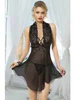 Siyah Göğüs Dekolteli Dantelli Fantezi Gecelik Lily Bianca 555 Siyah