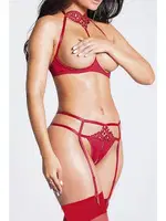 Güpür Detaylı Göğsü Açık Jartiyer Takım For Dreams 8293 Kırmızı görsel 6