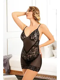 Sistina Siyah Lcralı Dantel Gecelik Sistina 883