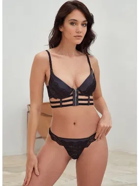 Anıl Deri Görünümlü Balenli Destekli Dolgulu Askıları Çıkabilen Fermuarlı Dantelli Büstiyer Sütyen ve Slip Takım Anıl 4818