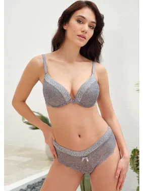 Anıl Balenli Destekli Dolgulu Taşlı Dantelli Sütyen ve String Takım Anıl 4815