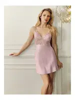 Tül Dantel Detaylı Kısa Saten Gecelik Sabahlık 2Li Çeyiz Seti Perin 4018 Pudra görsel 8