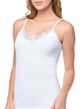 Tutku Beyaz Ribana %100 Pamuk Kadın İp Askılı Dantelli Atlet Tutku 0139 - 6 Adet