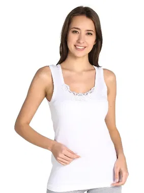 Tutku Beyaz Ribana Kalın Askılı Güpürlü Dantel %100 Pamuk Atlet Tutku 0140 - 6 Adet - Alternatif Görünüm