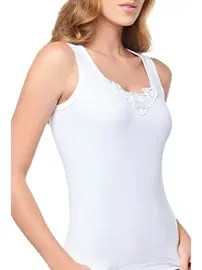 Tutku Beyaz Ribana Kalın Askılı Güpürlü Dantel %100 Pamuk Atlet Tutku 0140 - 6 Adet