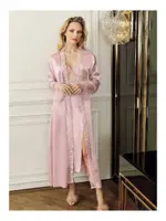 Uzun Derin Yırtmaçlı Saten Gecelik Sabahlık 2Li Çeyiz Seti Perin 4020 görsel 7