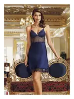 Uzun Saten Gecelik Sabahlık 2Li Çeyiz Takım Perin 4009 Lacivert görsel 5