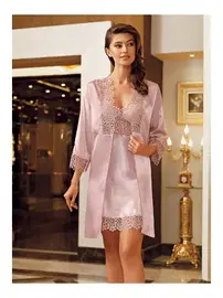 Perin Uzun Saten Gecelik Sabahlık 2Li Çeyiz Takım Perin 4009