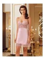 Uzun Saten Gecelik Sabahlık 2Li Çeyiz Takım Perin 4009 Pudra detay görünüm