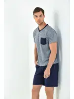 V Yaka Erkek 3'lü Pijama Takımı Yeni İnci EPJ798 Lacivert farklı açı