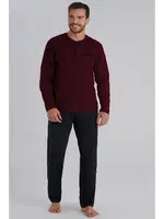 Yakası Düğmeli Uzun Kollu Erkek Bordo Pijama Takım Eros ESE960 Bordo