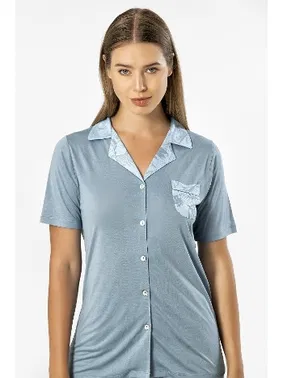 Türen Gömlek Yaka Kısa Kollu Kadın Pijama Takımı Türen 3376