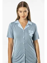 Türen Gömlek Yaka Kısa Kollu Kadın Pijama Takımı Türen 3376