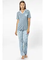 Gömlek Yaka Kısa Kollu Kadın Pijama Takımı Türen 3376 Mavi detay görünüm