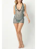 Yeşil Desenli Göğüs Dekolteli Erotik Gecelik Phevos 012-002212 farklı açı