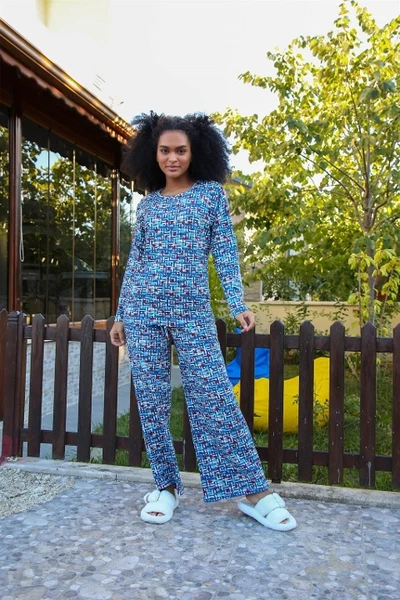 Mavi Kadın Penye Bol Paça Pijama Takım Akbeniz 4125