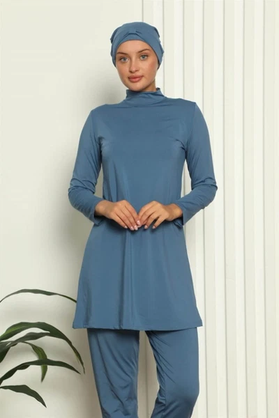 İndigo Mavi Tam Tesettür Likralı Mayo 31050