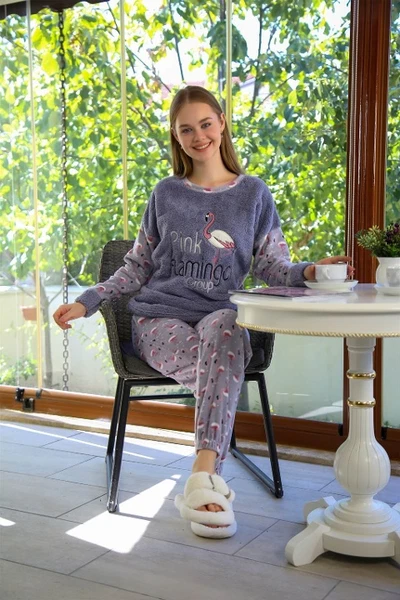 Flamingo Welsoft Polar Uzun Kollu Kadın Pijama Takımı Akbeniz 8506