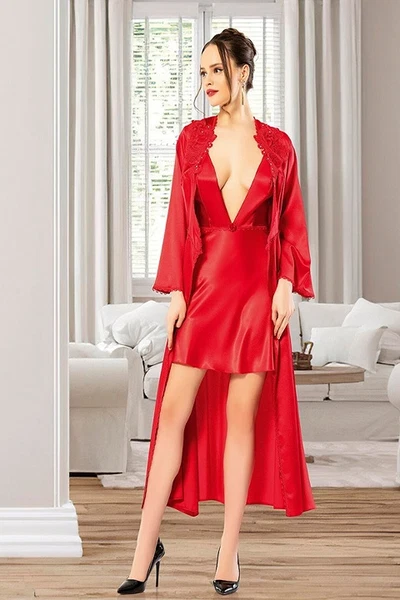 Clas Kırmızı Gecelik Sabahlık Takımı For Dreams 4921